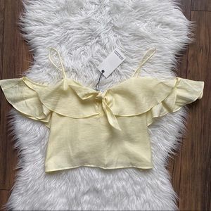 Zara Cold Shoulder Ruffle Tie Front Crop Top